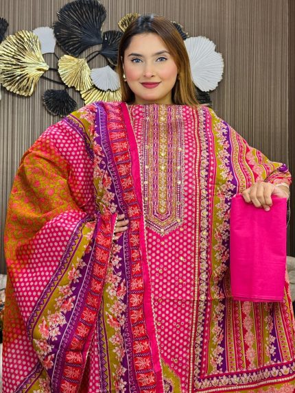 Soft Pure Cotton Stone Three-Piece Set (Magenta)
