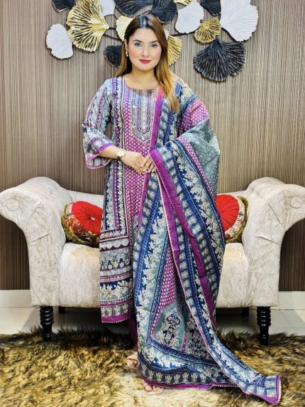 Soft Pure Cotton Stone Three-Piece Set (Blue)