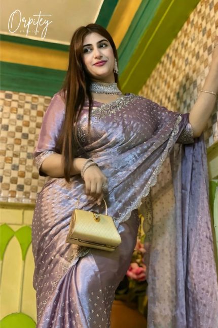 Premium Jimmy Choo Fabric Party Saree (Lavender)